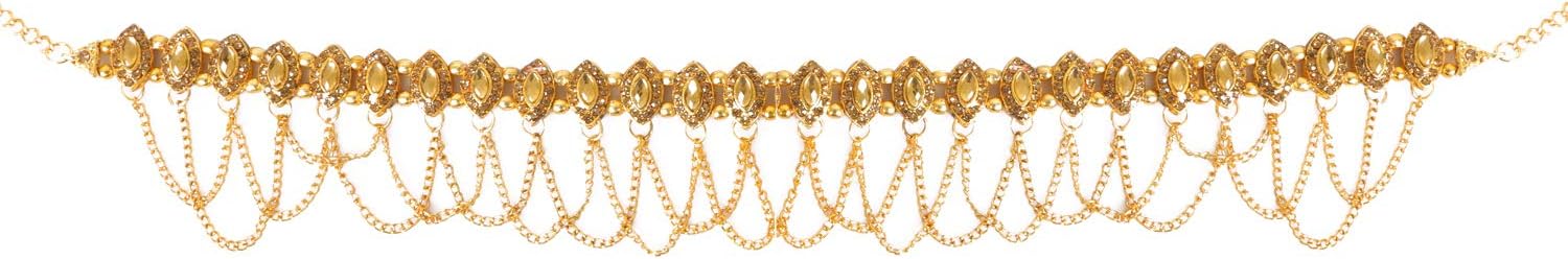 WomenSky Gold Polished Full Waist Stone Finish Waistchain/Kamarband/Ottiyanam for Women and Girls Wear On Saree/lahnga/Jense and Ethnic Wear
