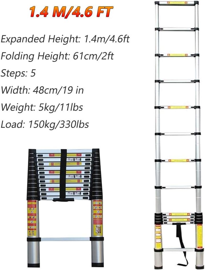 OKUOKA Ladders,Folding Telesextension Ladder for Home Attic,Office & Rv - Extra Tall Telescoping Ladder with Wide Pedal and Load 150Kg/4M/4.6Ft