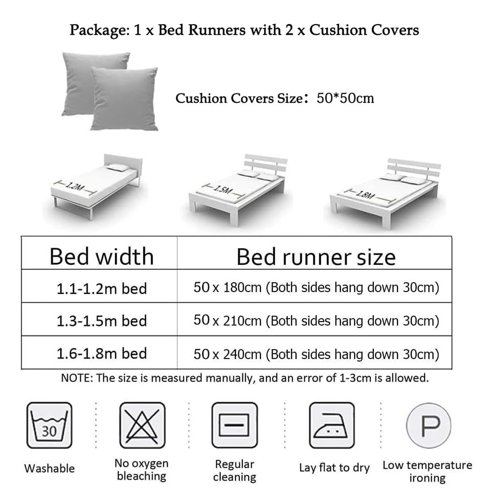Odot Bettläufer mit Kissen Set, Bettläufer für den Fuß des Bettes mit Passende Kissenbezug Weich Mode Satin Bettlaufer für Gästehaus Hotel Schlafzimmer Dekoration (grau,50x240cm)