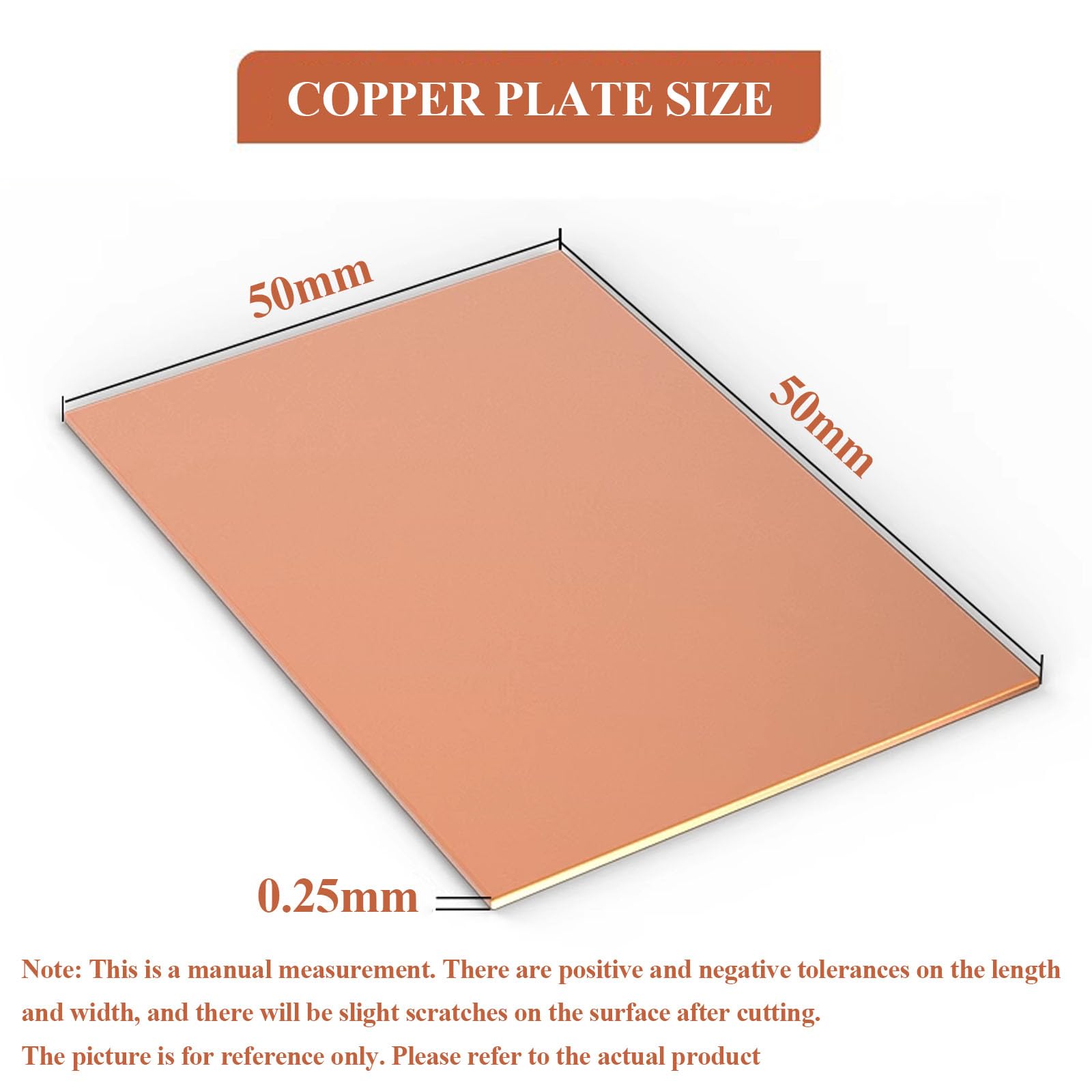 WSYCWG 4 Pcs Copper Sheet 0.25×30×30Mm-0.25×50×50Mm Pure Copper Material Plate Suitable for DIY Projects, Architectural Decoration,0.25×50×50mm
