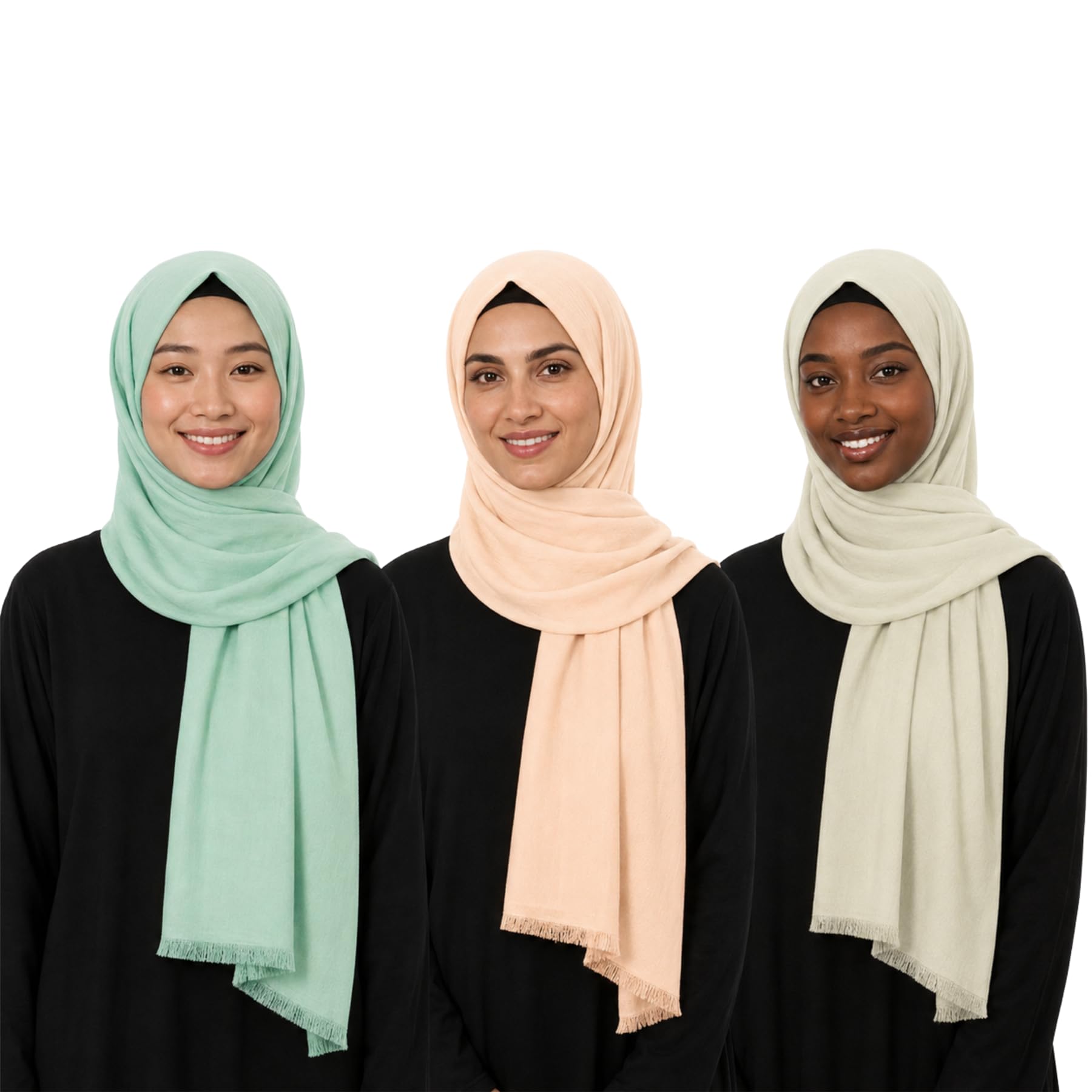 janisramone Confezione da 3 sciarpe hijab da donna in modal di alta qualità, in morbido cotone e misto viscosa, sciarpe multicolore da donna, eleganti sciarpe da preghiera hijab perfette per l'uso