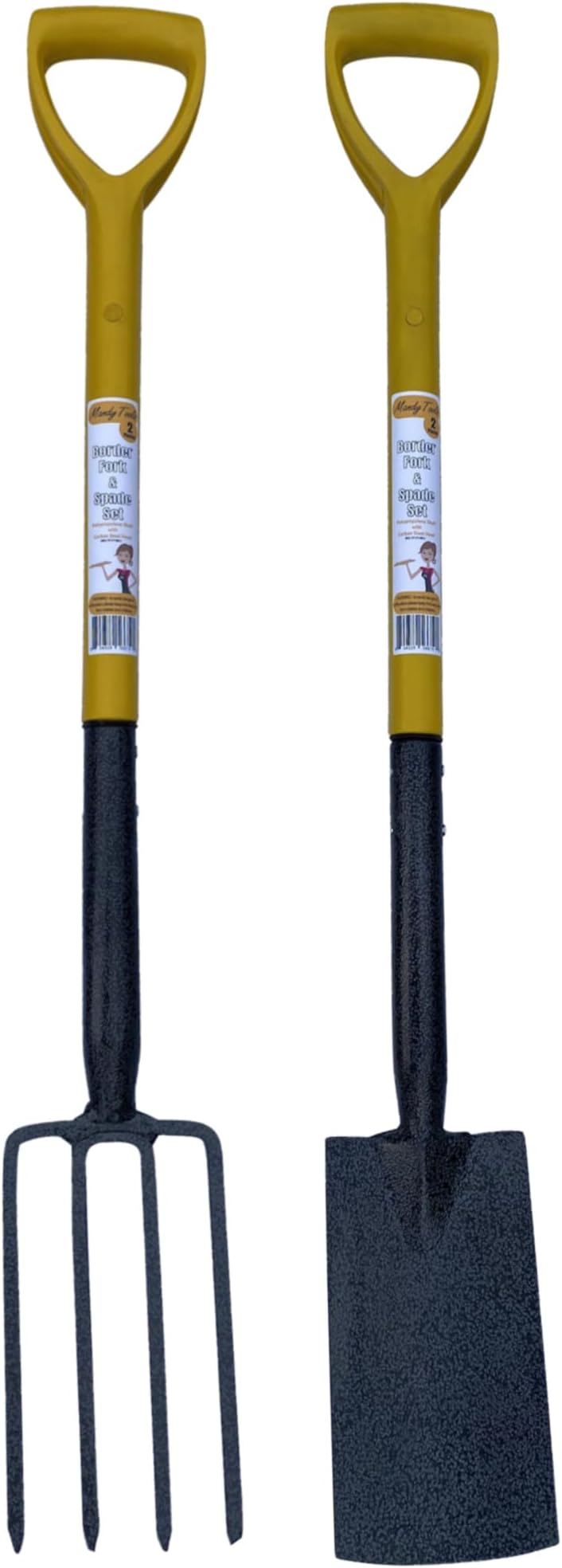 Gardening Border Fork and Spade Set | Yellow Polypropylene Shaft | Carbon Steel Head