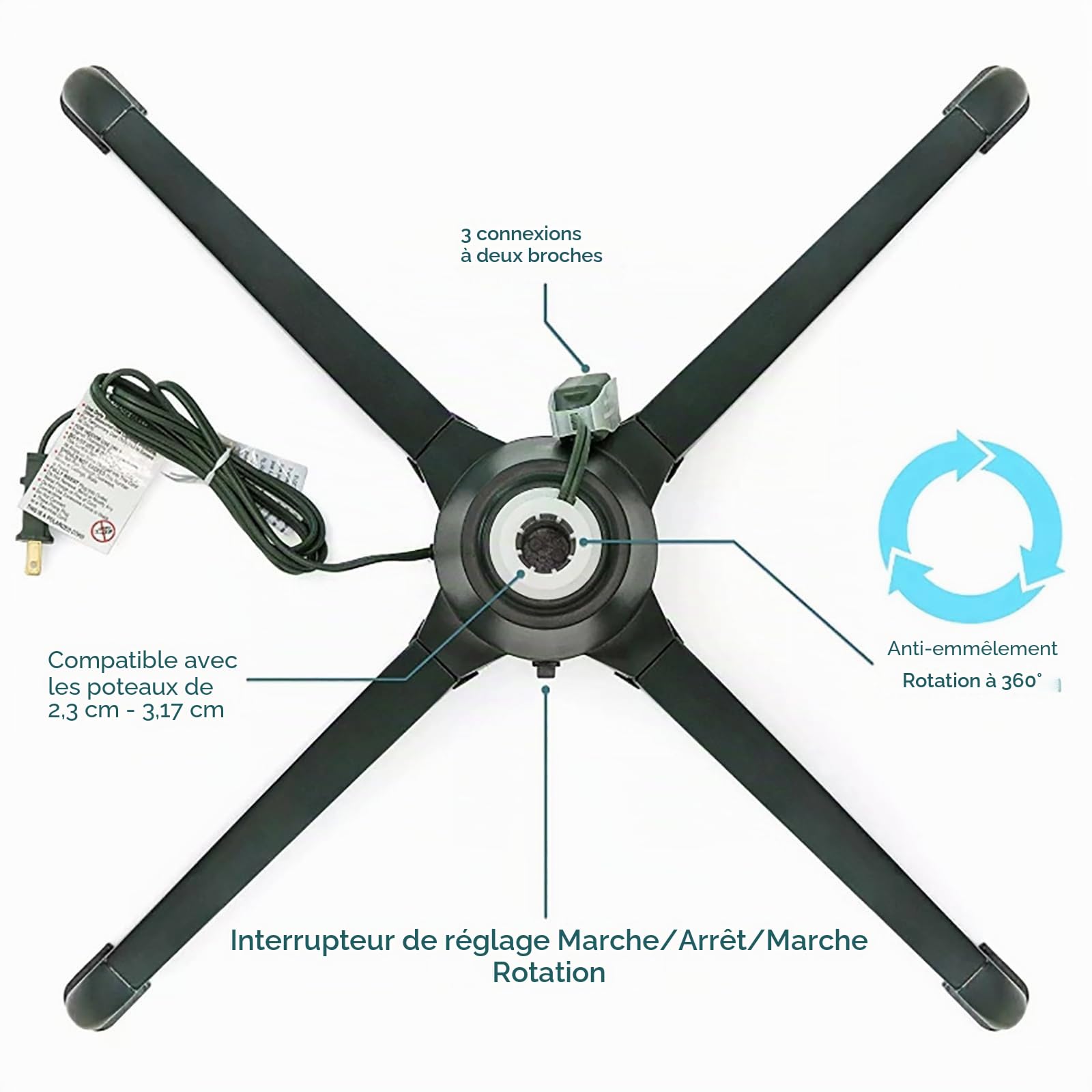 Support de sapin de Noël 66 cm réglable à 360° – Support rotatif robuste et électrique pour décoration de sapin de Noël du Nouvel An – Convient