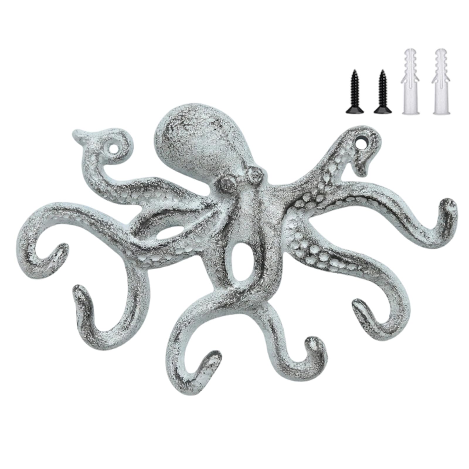 Nmflab White Brown Decorative Octopuses Wall Hanger Sturdy Cast Iron With Concealed Mounting Holes Cast Iron Coat Hook Vintage Octopuses Hook