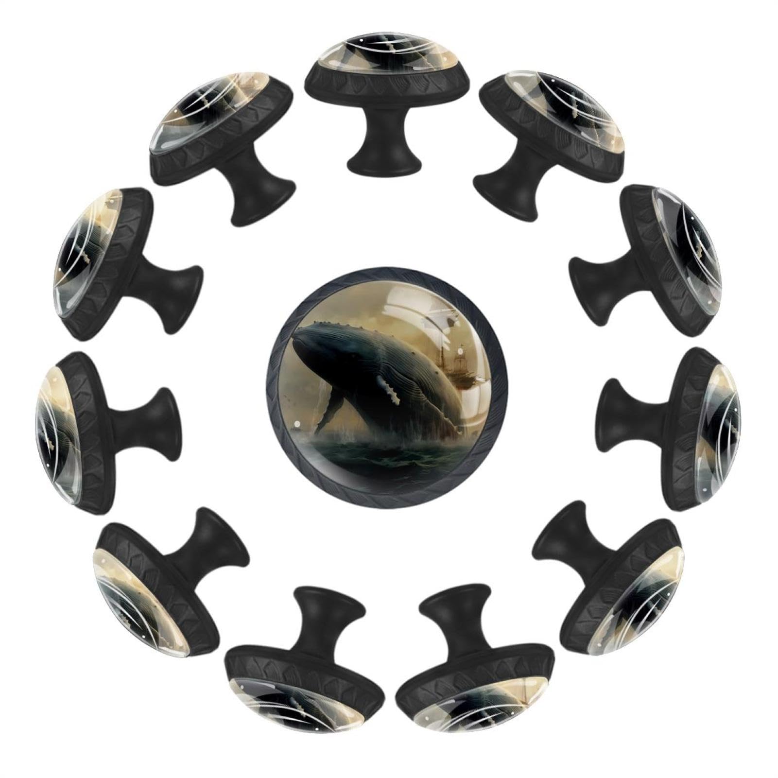 Boutons de tiroir baleine bleue en verre cristal transparent lot de 12 pièces pour meubles