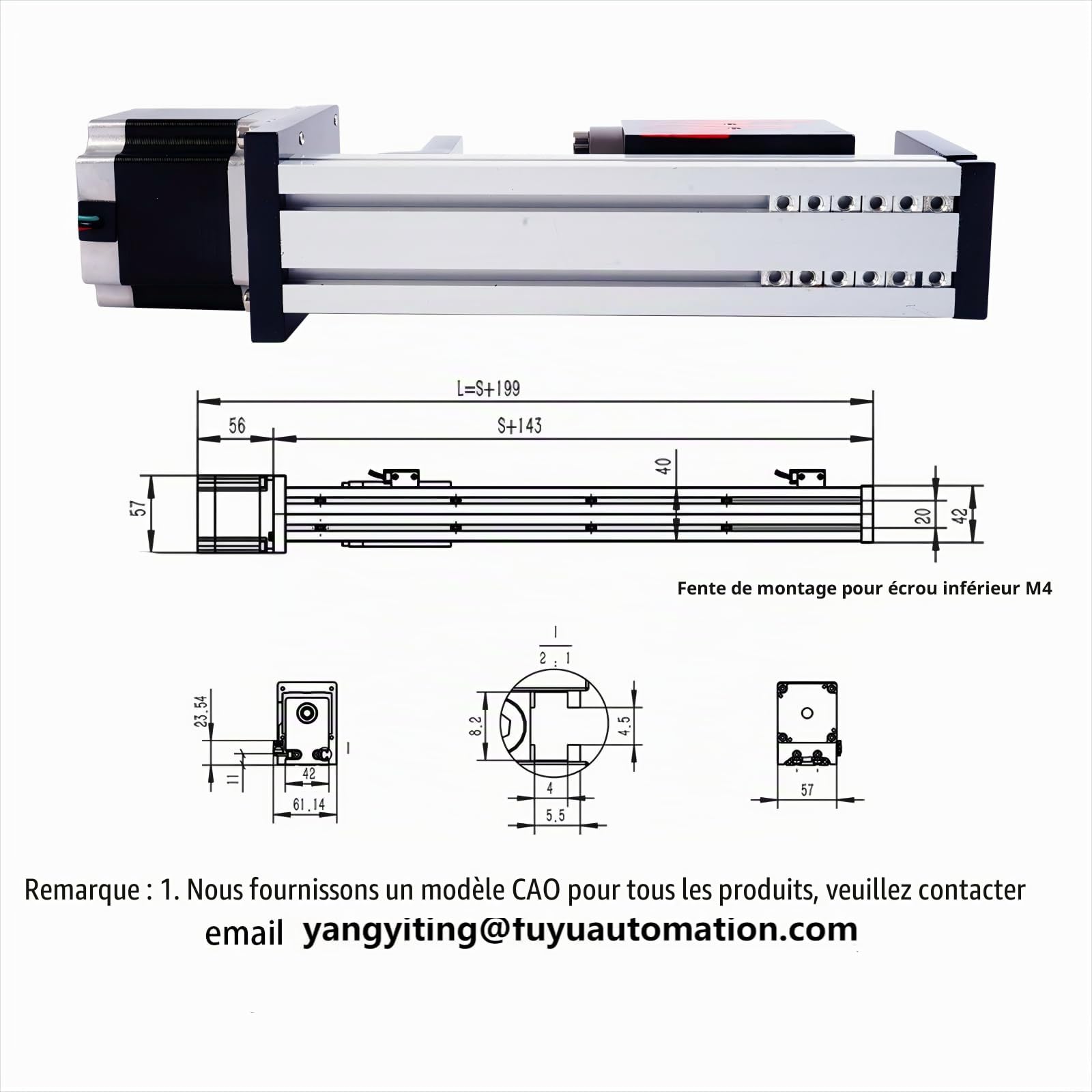FUYU FSK40 Guidage Linéaire Rail Linéaire Guide Actionneurs à Mouvement Linéaire pour CNC Moteur Nema 23 Moteur 800mm Course