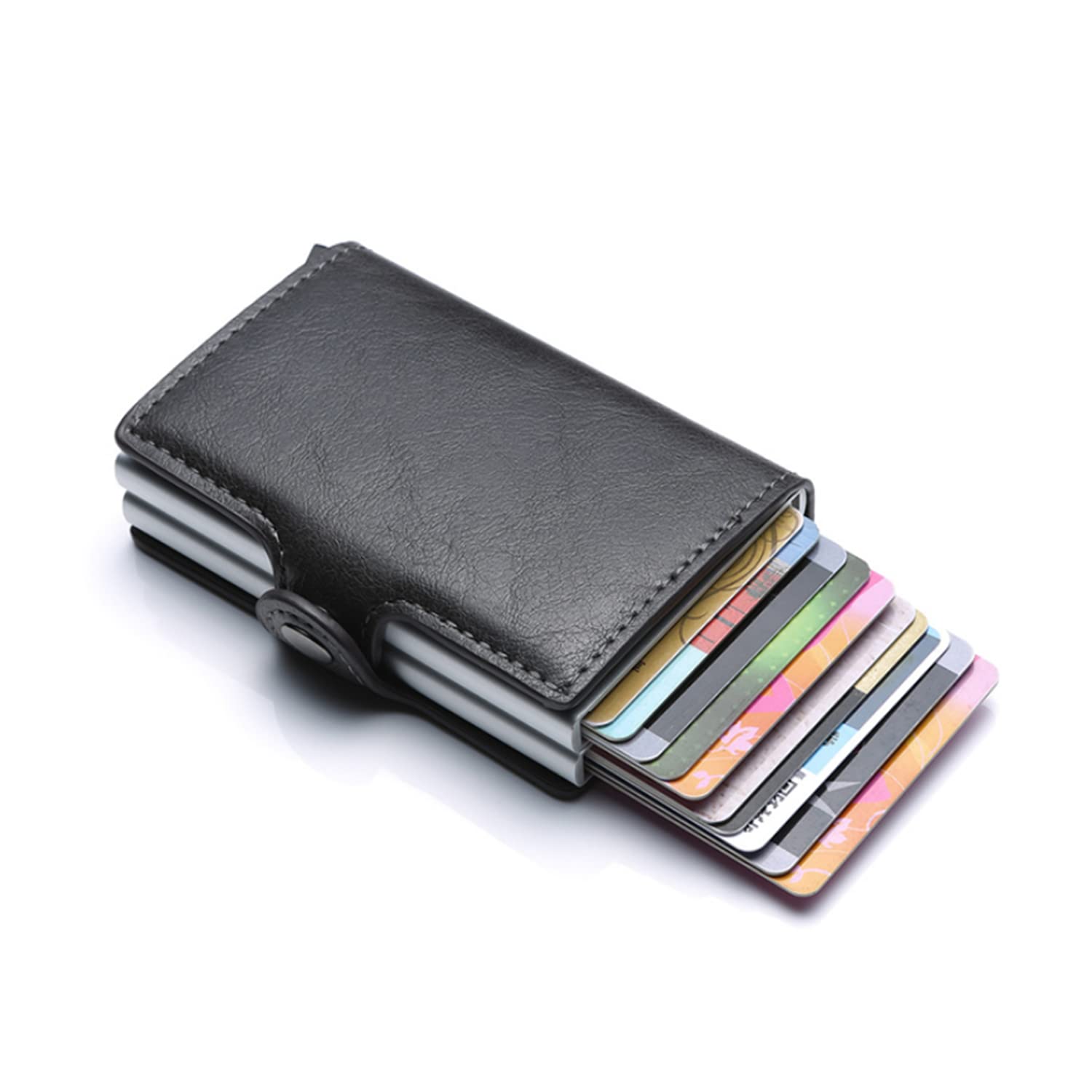 SKEIDONew Men Rfid Anti-theft Card Holders Women Genuine Leather Wallets Large Capacity Business Card Case Portable Double Layer Purse