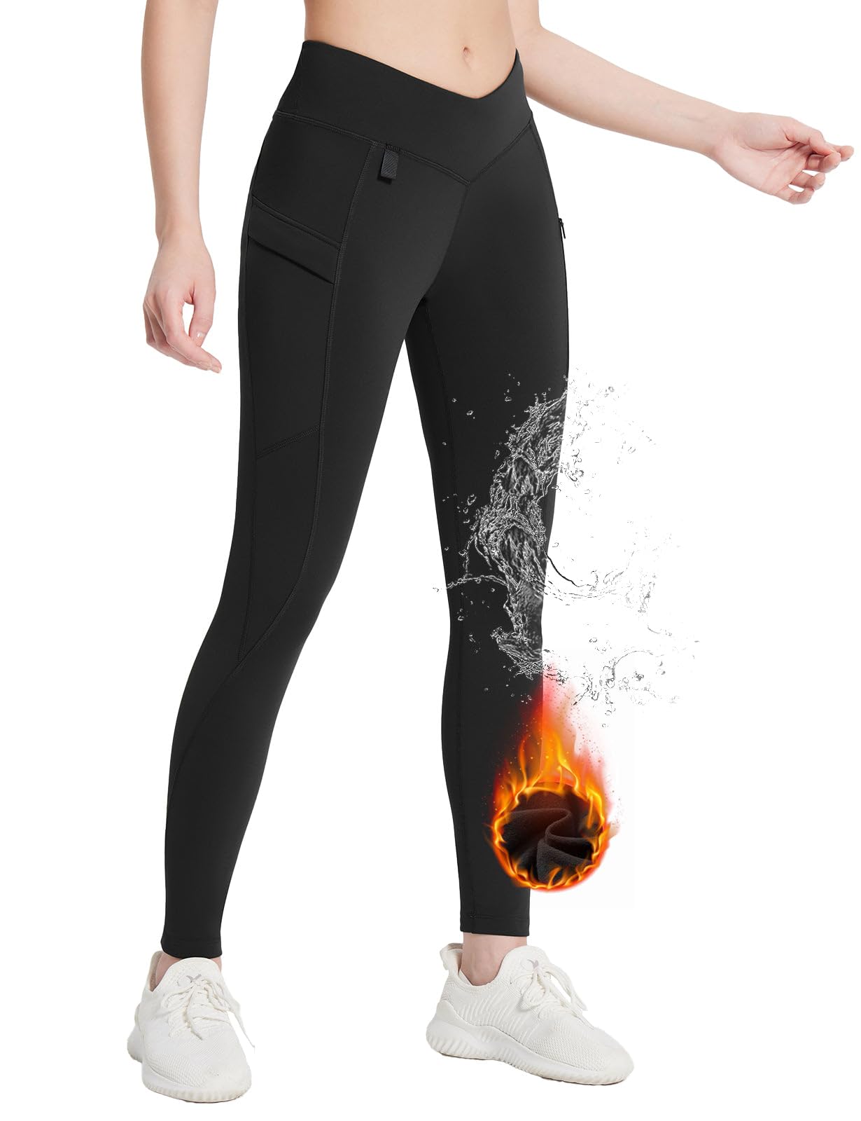 BALEAF Leggings Termici da Donna con Tasche Jeggings Pantaloni da Trekking Pantaloni Termici Invernali Leggings da Trekking Vita Alta Leggings idrorepellenti