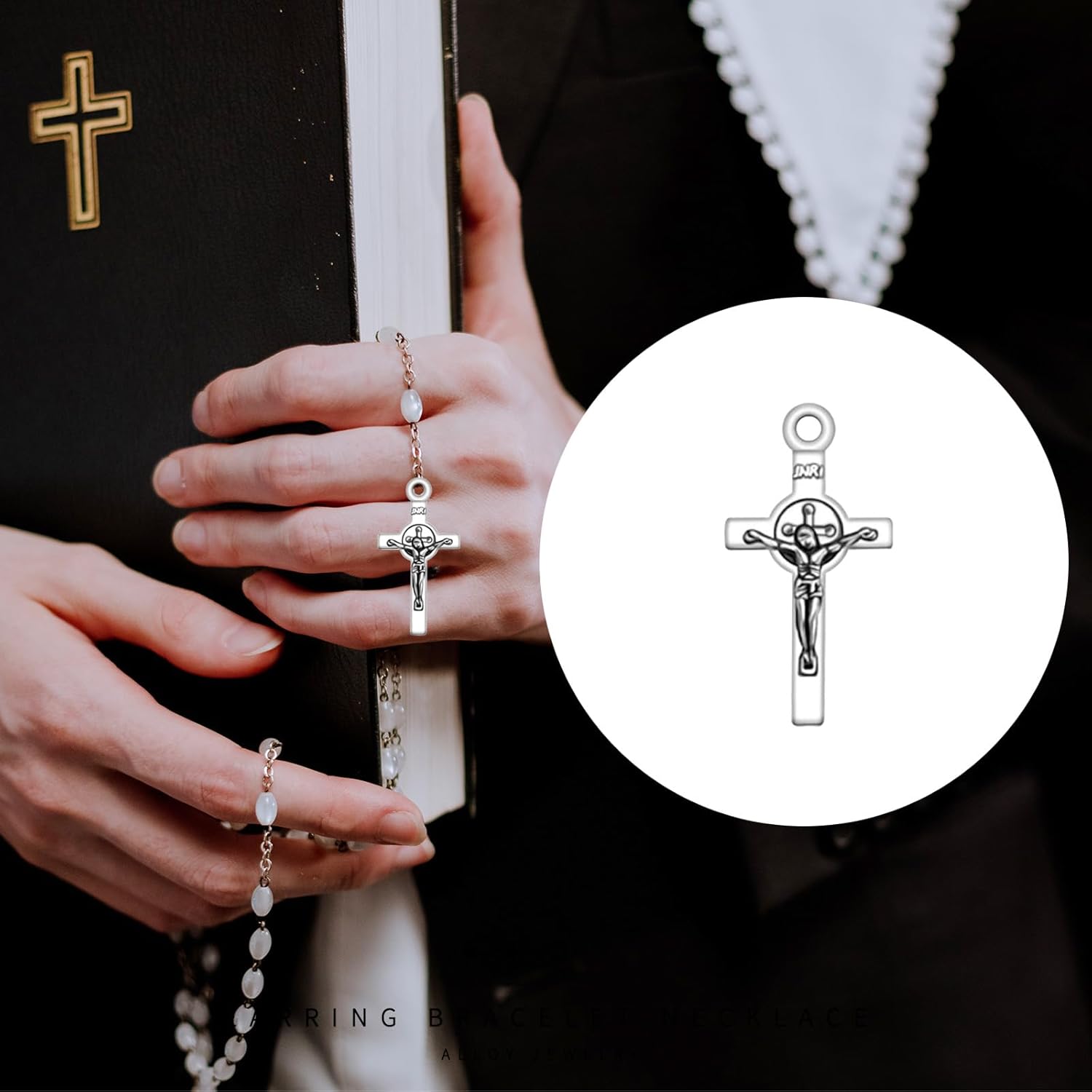 60Pcs/30Sets Rosary Making Kits Supplies Alloy Religion Cross and Center Medal Charms Pendant Oval Chandelier Links for Diy Prayer Necklace Jewelry - Image 3