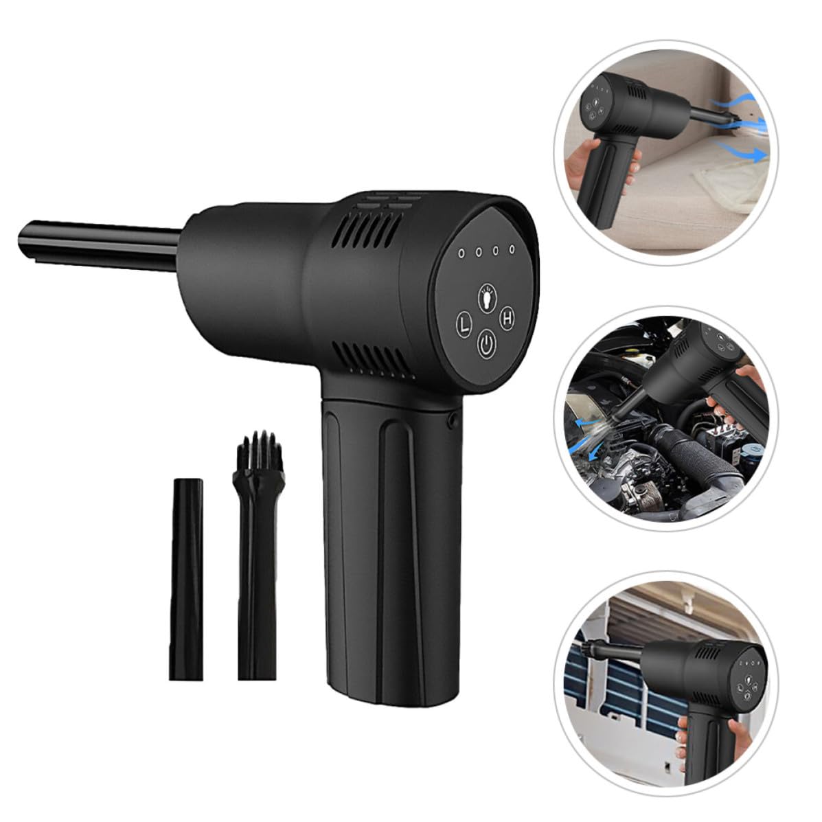 USHOBE Soffiatore Aria Compressa Elettrico Senza Fili Ricaricabile 6000 mAh Plastico Nero Bassa velocità per Pulizia Computer e Obiettivi Fotografici a Casa