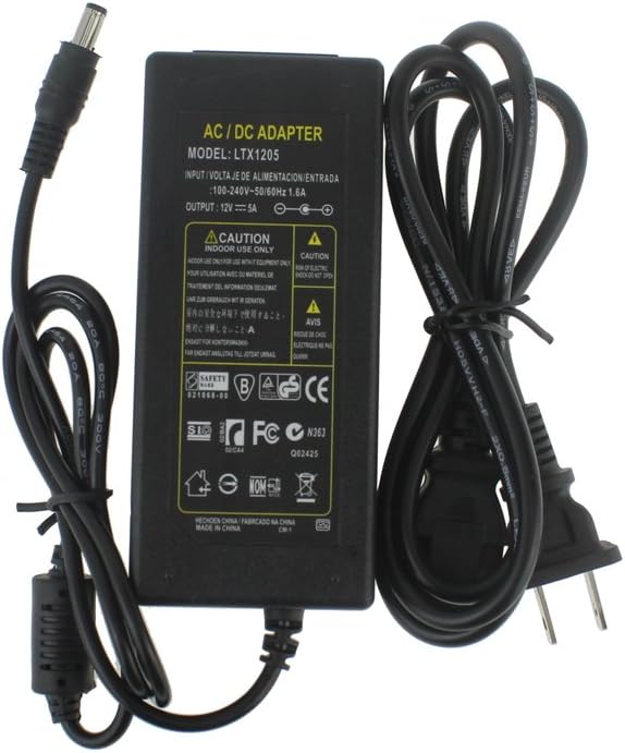 fishidea Power Supply Transformers LED Adapter 12V 5A Max 60 Watt for LED Strip Lights SMD 5050 3528