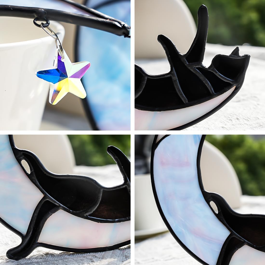 Black Cat Lovers Gifts Stained Glass Suncatchers for Windows Hanging,Funny Cat on Moon Decor,Rainbow Crystal Star Ornaments,Gifts for Women Mom Grandma Aunt Friends