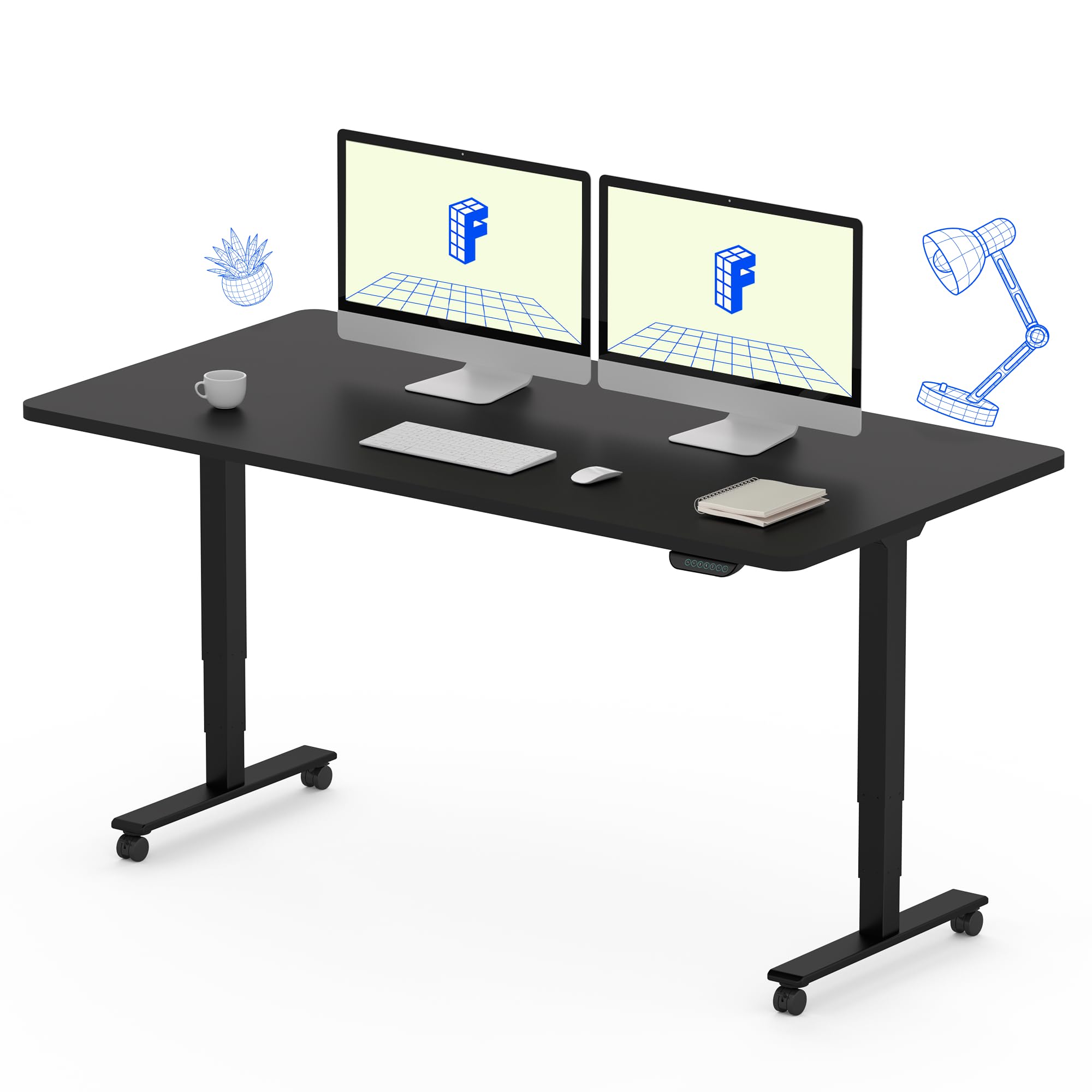 FLEXISPOT E6 MAX Dual Motor 3 Stages Standing Desk 55x28 Inch Whole-Piece Board Electric Height Adjustable Stand Up Desk 150KG Load Capacity(Black Frame + Black Desktop)