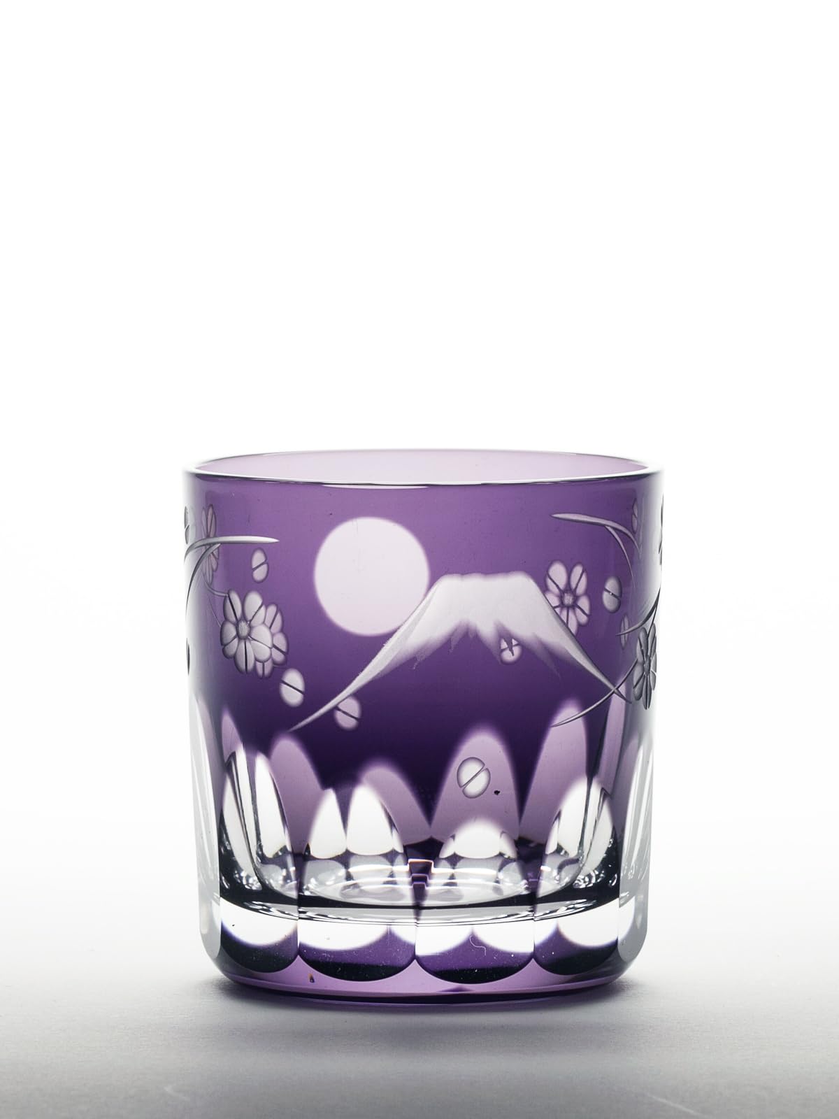 Glass Workshop Saiho Edo Kiriko Guinomi Murasaki Fuji Cherry Blossom Pattern, Wooden Boxed, Cut Glass