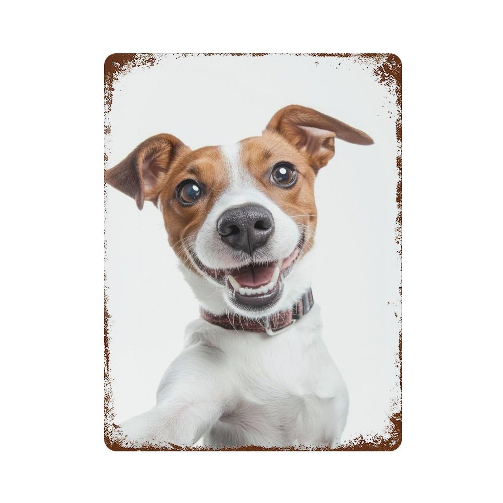 Smiling Jack Russell Selfie Dog Rustic Tin Plaque 15.7"x11.8", Farmhouse Wall Decor for Shed, Workshop And Garage Wall Decor