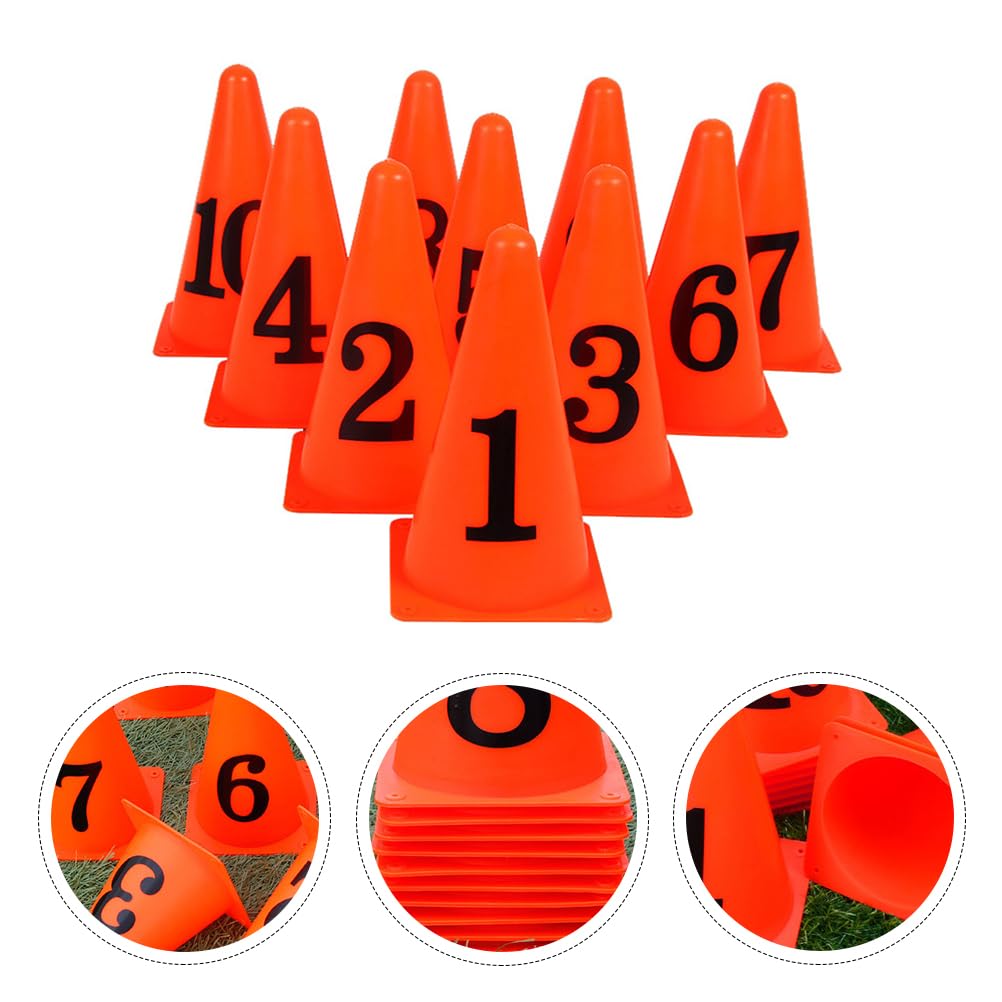 VOSAREA 10 Stücke Markierungshütchen Zahlen 1-10 Markierungskegel Trainingskegel Markierkegel Sport Fußball Hütchen Slalom für Sport Basketball Training Disc Marker Set