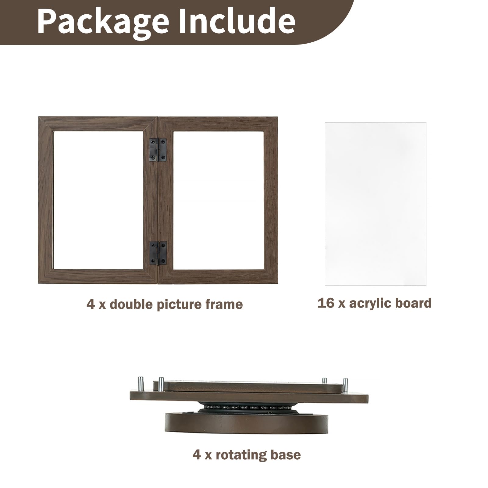 NUPTIO Cadres photo rotatifs en forme de cube : lot de 2 cadres photo en bois marron double 10,2 x 15,2 cm pour mariage, Noël, anniversaire, bureau, décoration de bureau à domicile