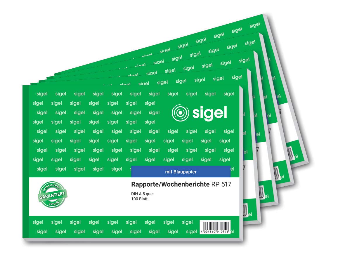 Sigel RP517 Rapport/WOCHENBERICHT A5 Landscape, 100 Sheets with Blue Carbon Paper, 100 Sheets 5 piece