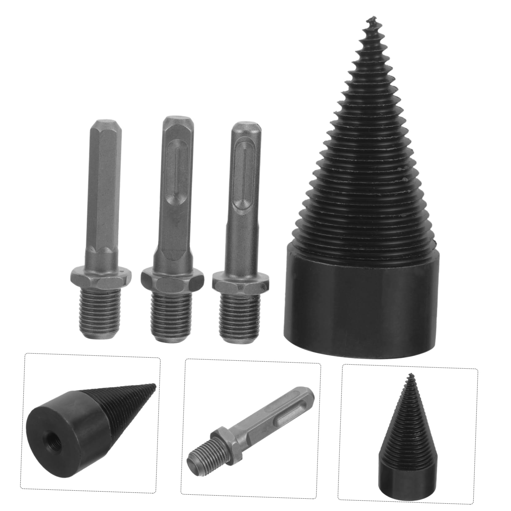 Mipcase Punta per Spaccalegna da Ardere in Acciaio Nero, Separatore per Tronchi per Trapano Elettrico, Resistente All’usura, per Legna da Ardere