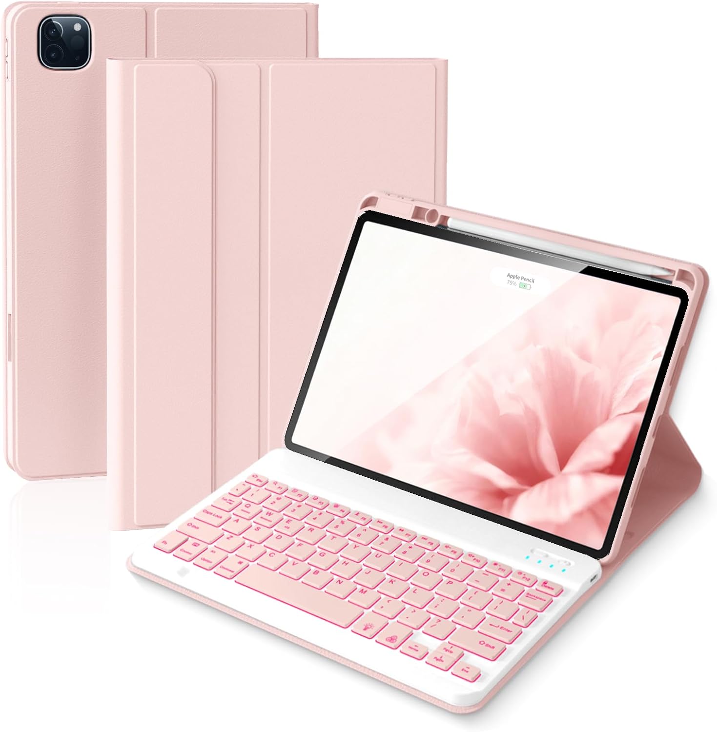 Keyboard Case for iPad Air 11-inch (M3 2025/M2 2024) & iPad Pro 11 inch (4th/3rd/2nd/1st Gen), Detachable Wireless Backlit Folio Keyboard Cover for iPad Air 5th/4th Gen with Pencil Holder, Pinnk