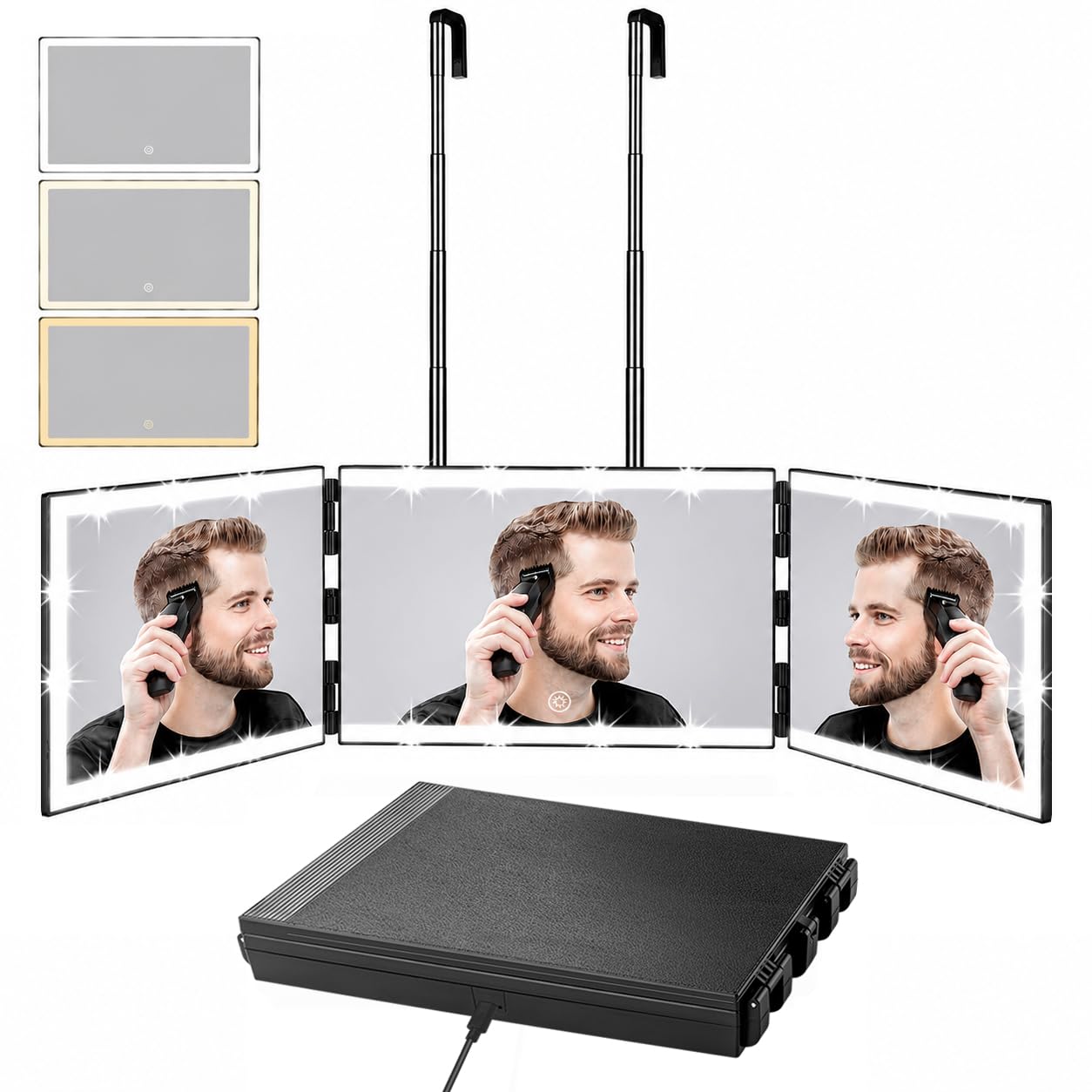 Vanexiss Rechargeable 3 Way Mirror with 8 Light Strips,Hair Cutting Mirror