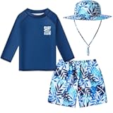 Baby Boys Swimsuit Summer Beach Rash Guard Swimwear Two Piece Sunsuit with Sun Hat