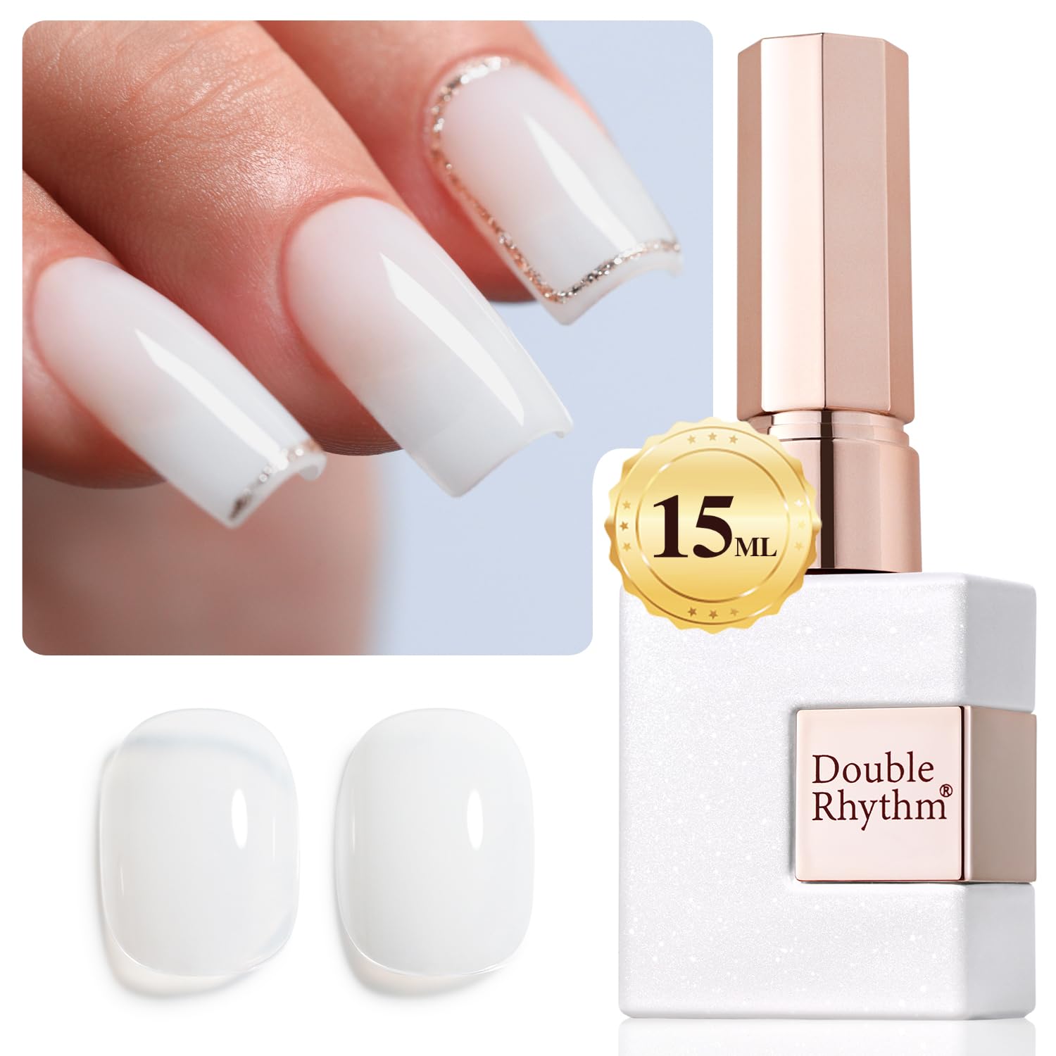 Double Rhythm Gel Polish 15ML Jelly Sheer Pastel Light Milky Color Pearl White Bottle 1 PC 0.5 OZ Full Size Nail Art Salon at Home (Translucent White -D1075)