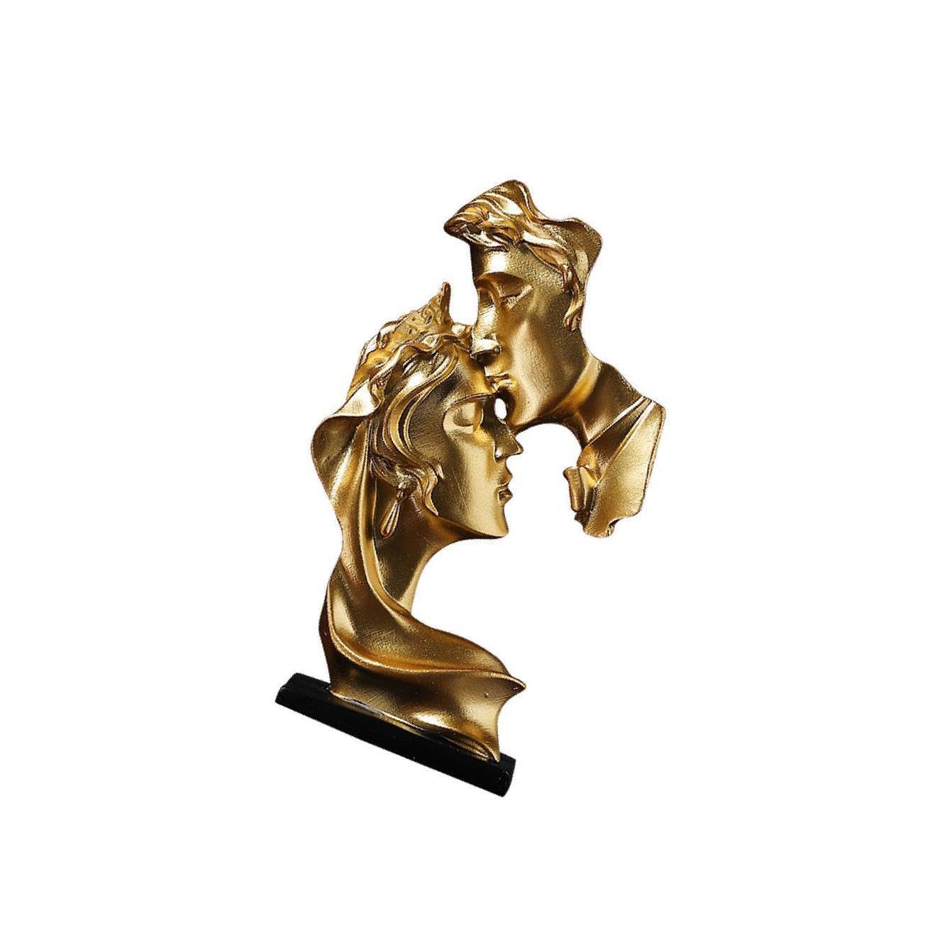 ALCXAZS Elegant Couples Kissing Statue Bedroom Home Decor Ornament Figurines Collectible Sculpture Decoration, Gold, 7.6x3.1x13.4cm