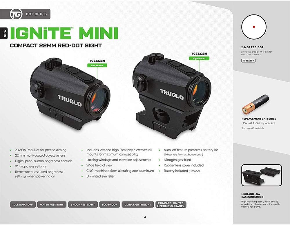 Truglo Ignite™ Tactical Dot Sight, 22MM, 2-MOA, Picatinny Mount
