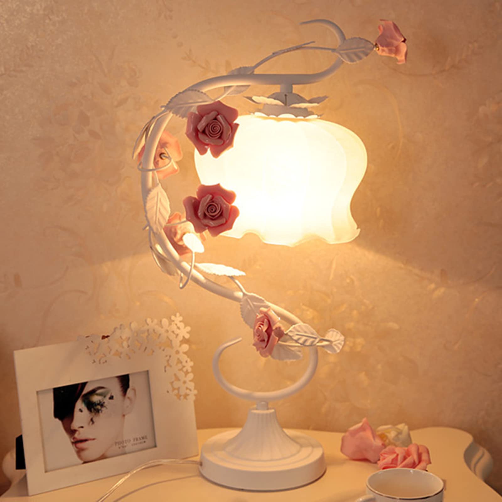 Tischlampe Nachttischlampe Modernes Design schöne Handgemachte Keramik Rose Form Tischleuchte mit LED
