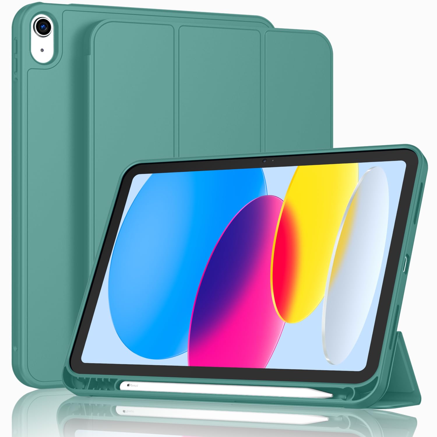 ToaPoia Case for iPad (A16) 11 Inch 2025/iPad 10th Generation 10.9 Inch 2022, Slim Trifold Stand Protective Cover with Pencil Holder and Soft TPU Back,Support Auto Sleep/Wake (Forest Green)