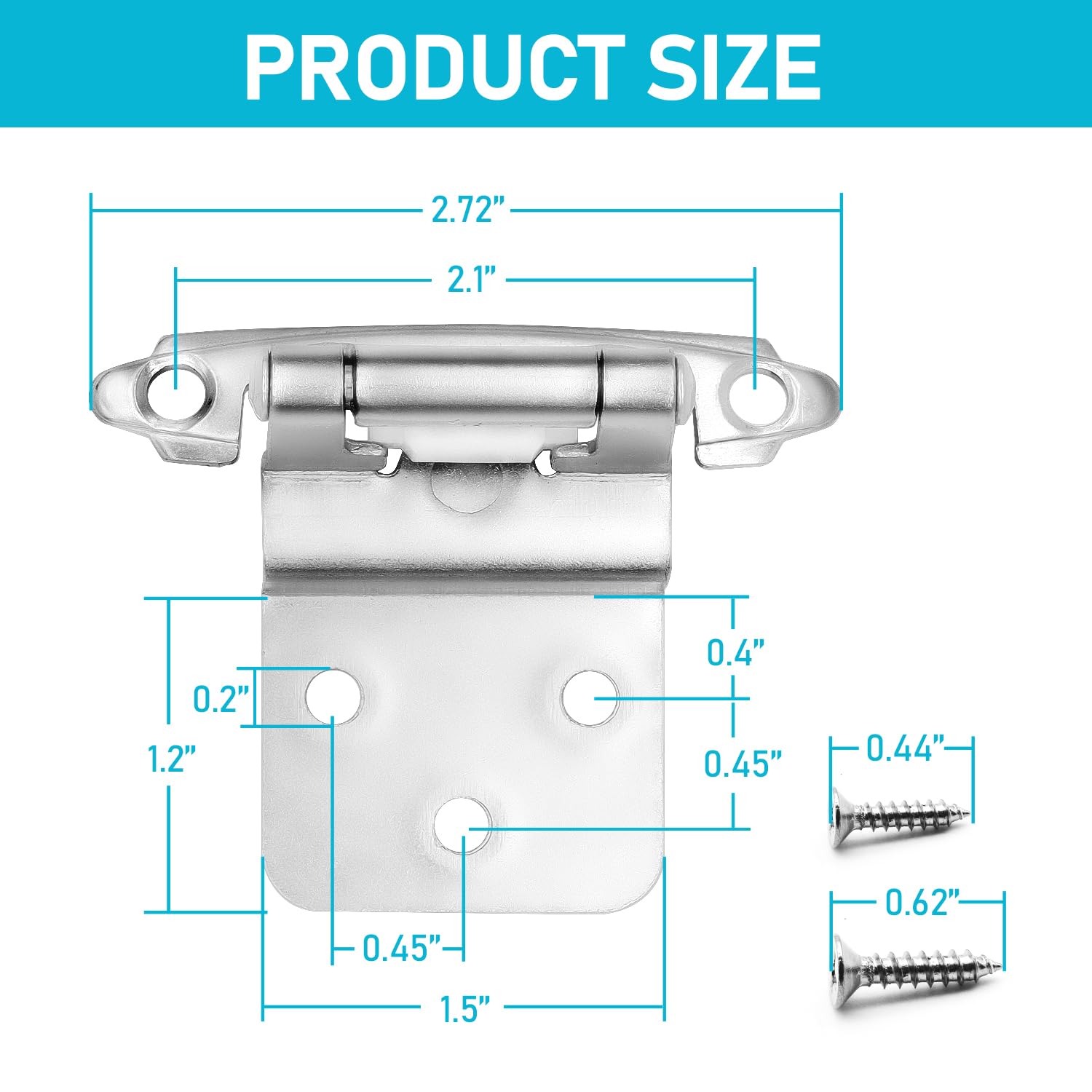 Paquete de 50 25 pares de bisagras semiocultas de níquel cepillado para gabinete, bisagras de gabinete de cocina de 3/8 pulgadas, bisagras de puerta de gabinete de cierre automático de níquel satinado