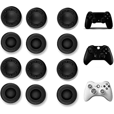VizGiz 12 Pack Universal Thumbstick Grips PS4 Thumb Grip Analog Stick Covers Joystick Controller Cap Silicone Precision Rubber for PS4 Xbox ONE Xbox 360 PS3 PS2 Pro Slim Lite Dualshock WII U Black