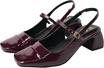 Theater Women Mary Jane Block Heels | Square Toe Slingback Sandals with Adjustable Strap | Stylish & Comfortable for Party, Office & Causal Wear