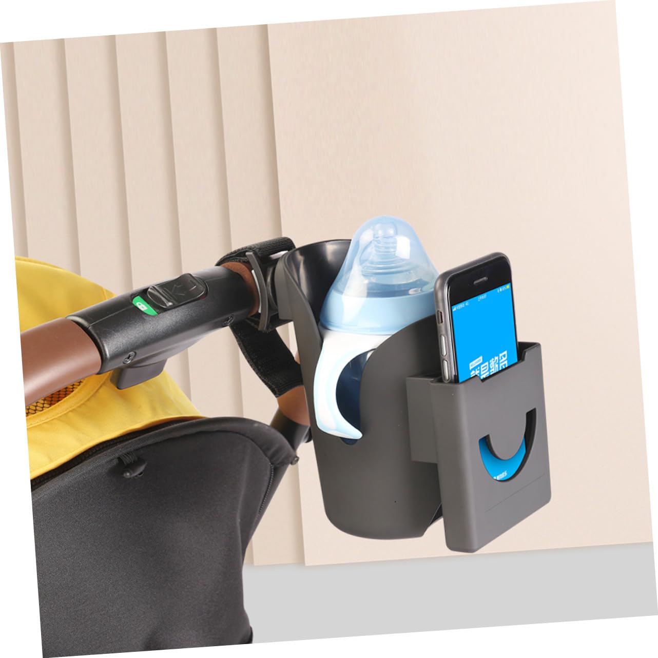 Abaodam Portabicchiere per Passeggino 2 in 1 Porta Cellulare in Abs Leggero e Portatile per Passeggino Nero