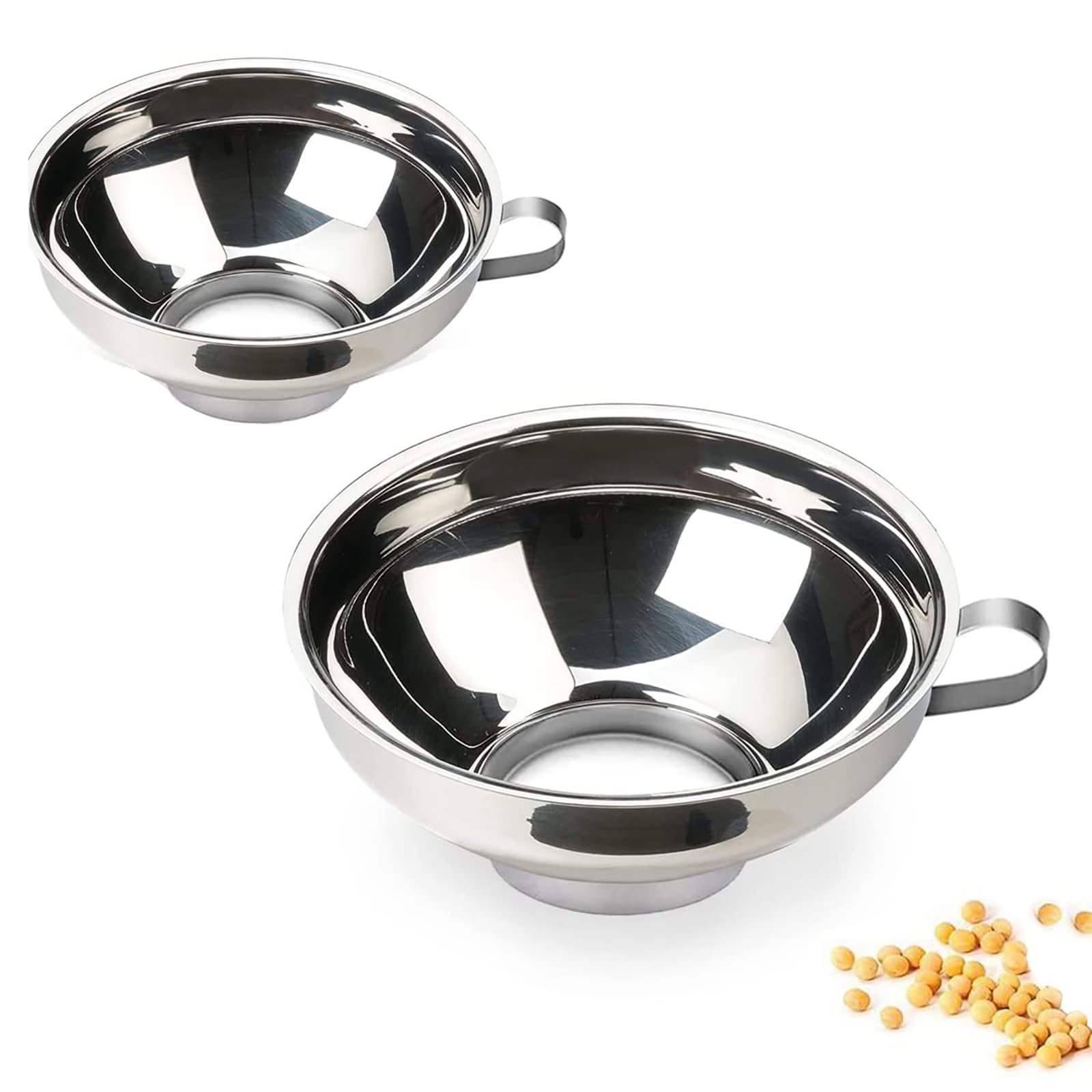 Joyzzz Wide Mouth Funnel, 2 PCS Funnels for Kitchen Use with Wide Mouth Stainless Steel, Canning Funnel for Kitchen Use With Handle, Canning Kit for Filling Bottle or All Liquid and Solid