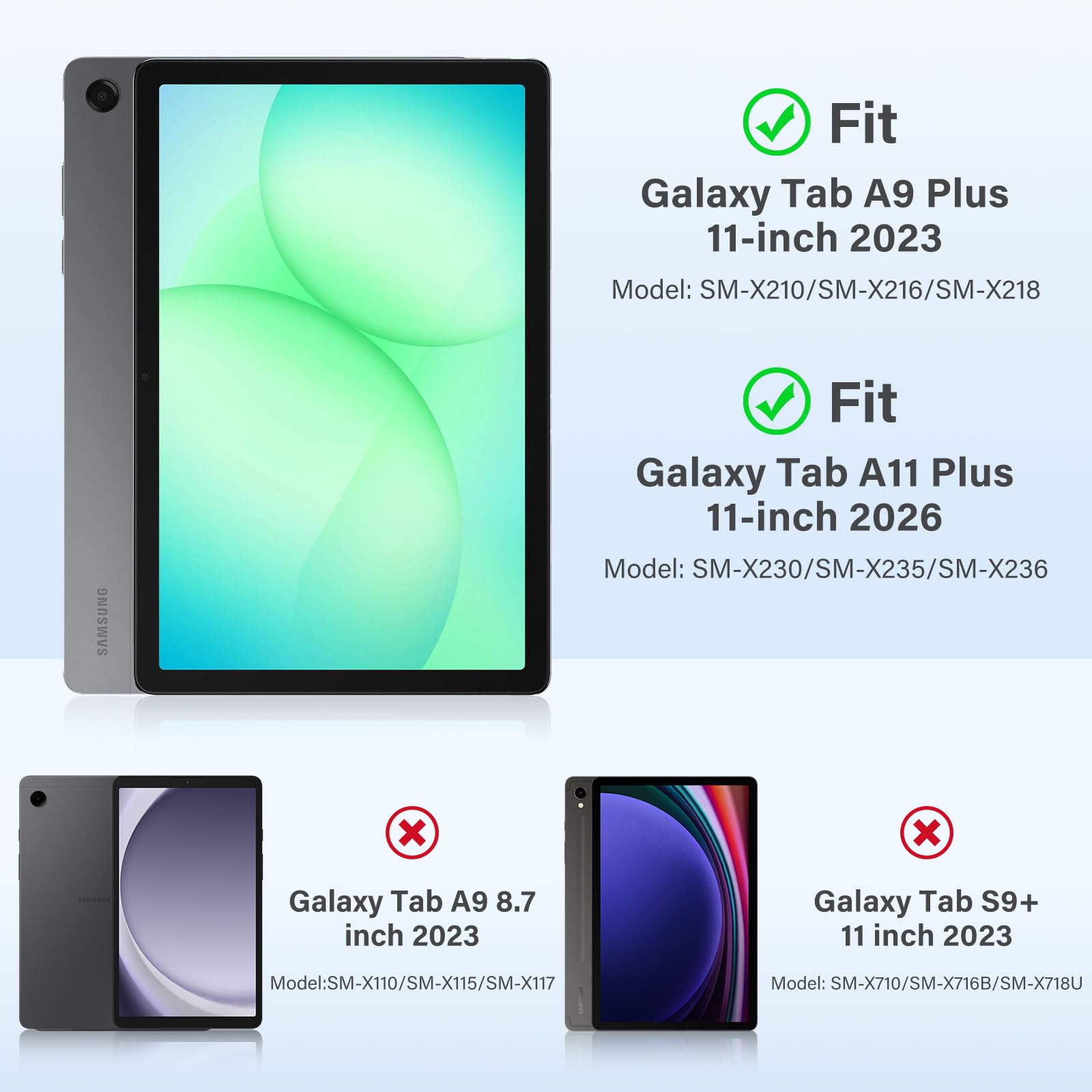 Akkerds Funda compatible con Galaxy Tab A11 Plus de 11 pulgadas 2026/ A9 Plus de 11 pulgadas 2023, funda protectora delgada de TPU suave con soporte triple y encendido y apagado automático para Galaxy