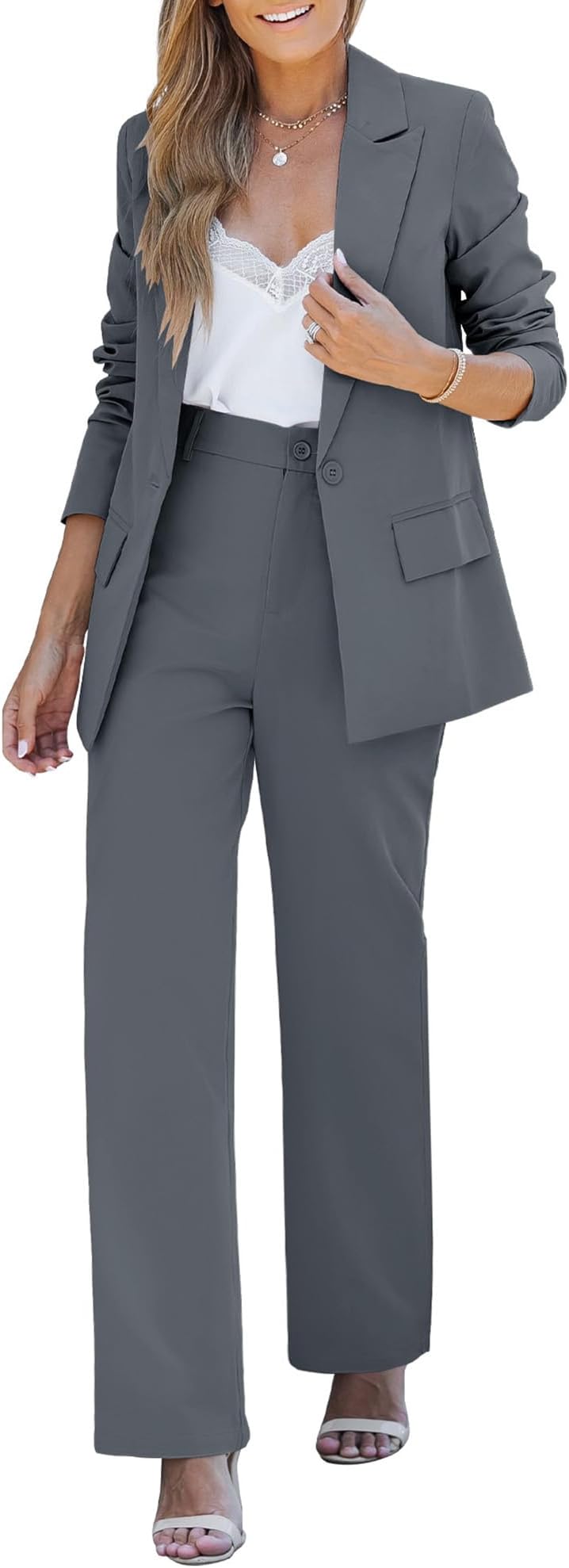 LookbookStore 2 Piece Pant Suits for Women Dressy Blazer High Waisted Pants Sets Business Casual Outfits