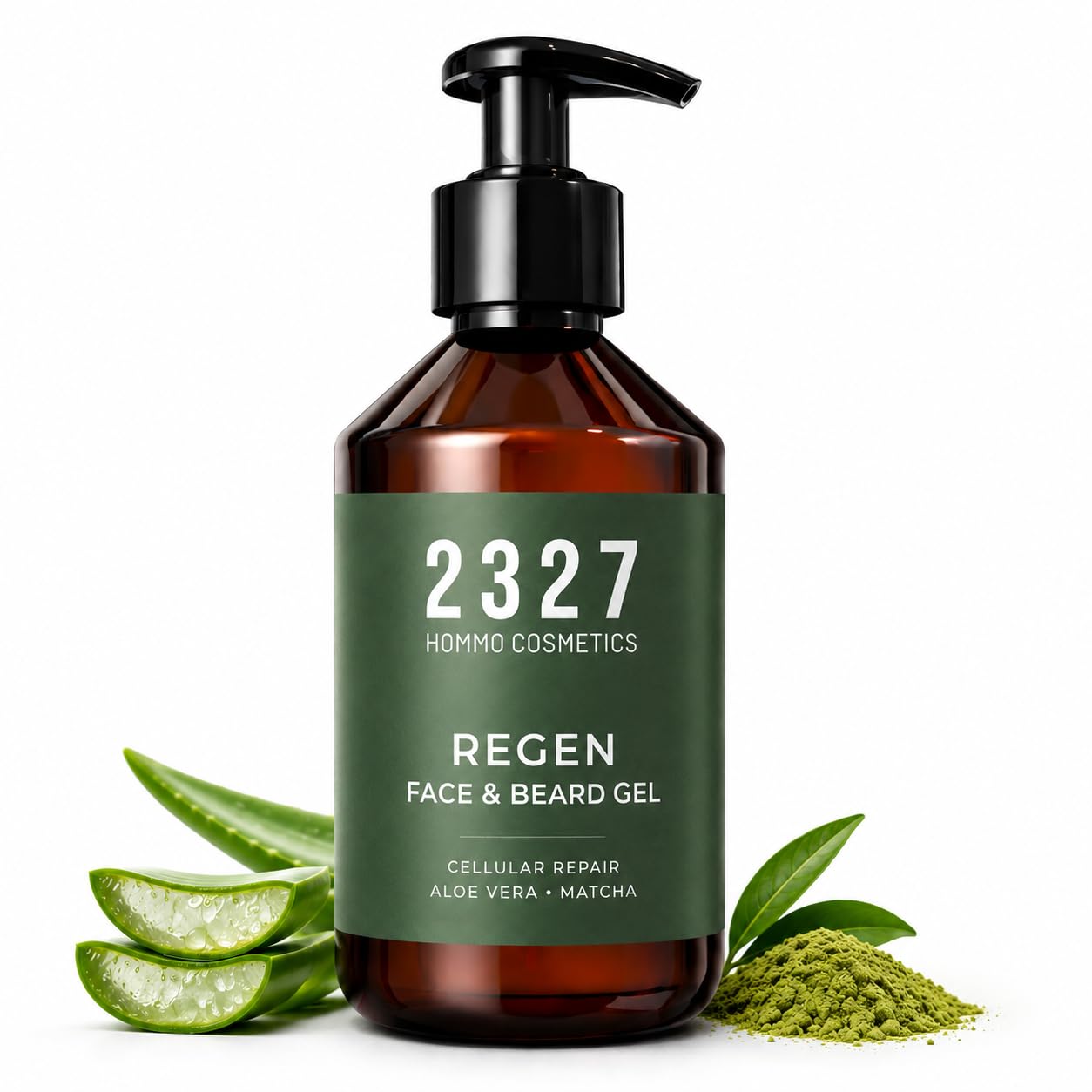 REGEN Gel Hidratante Facial Hombre Sin Grasa | Aloe Vera + Té Matcha | Piel Cansada, Cara y Barba | After Shave y Afetr Sun Refrescante | Absorción Rápida | 200 ml