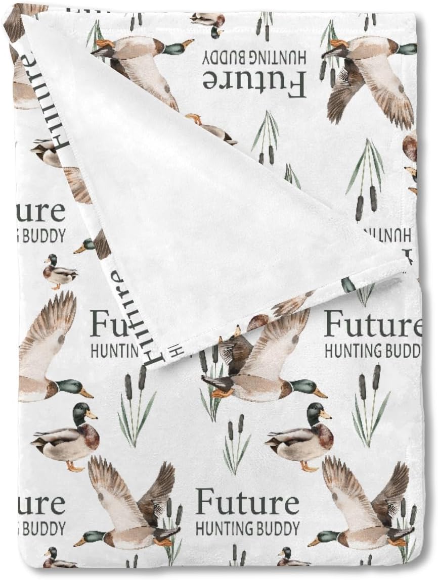 HawSkgFub Future Duck Hunting Buddy Baby Blankets Boys Shower Gift, Mallard Wild Animal Hunter Reed Flannel Fleece Nursery Bed Receiving Swaddle, Soft Newborn Infant Toddler Kids Crib Bedding 60 x 80