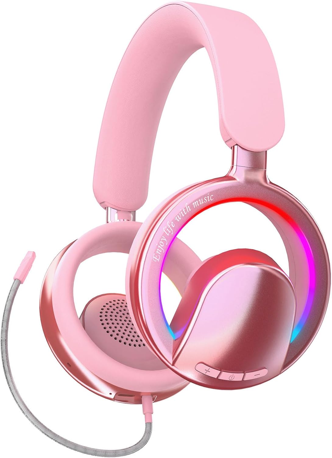 Open Ear Open-Back Headphones Wireless Bluetooth Gaming Headset with Mic for PC Switch Xbox One PS4 PS5, 3.5mm Wired Breathable Lightweight Over Ear Headphones with Microphones Adjustable RGB Light