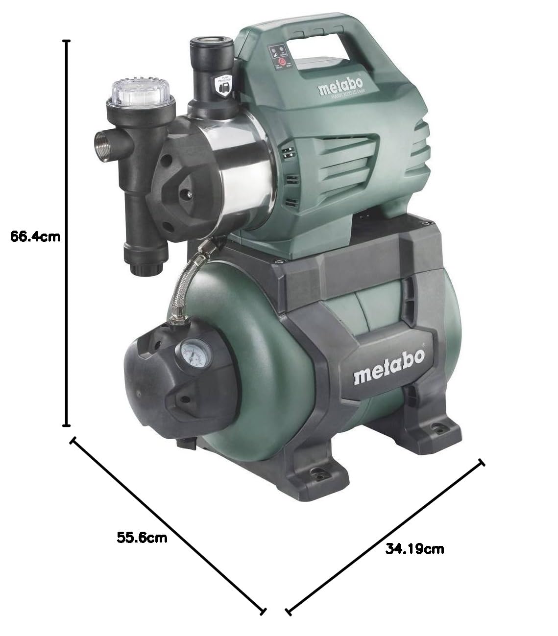 Metabo Hauswasserwerk HWWI 3500/25 Inox – 600970000 – Nennaufnahmeleistung: 1100 W – Max. Fördermenge: 3500 l/h – Ideal für 1-2 Regner – Max. Förderhöhe: 45 m – 4,5 bar