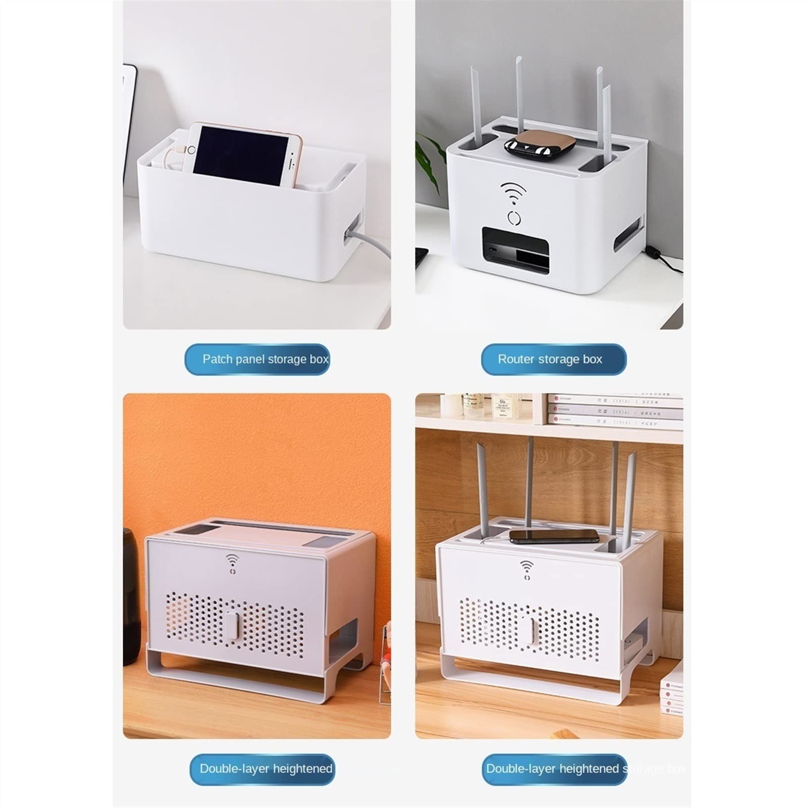 Kabel-Ordnungsbox, Kabelmanagementbox, Kabel-Organizer und Router-Rack, Netzteil, TV-Steckdose, Steckdosenleiste, Schutz, Steckerleiste, Kabel-Aufbewahrungsbox (E)