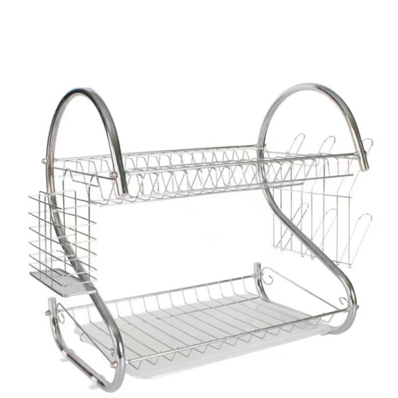 DSFVERVD Drain rack Kitchen Cutlery Organizer 2 Tier S-Shaped Dish Drainer Space-saving Metal Drying Rack Stable Cup Chopsticks(S)