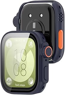 Next Store Case Compatible with Huawei Watch Fit 4, All-Inclusive Cover with Built-in Tempered Glass Screen Protector, 360° Full Coverage Shockproof Hard Case Cover(Navy)