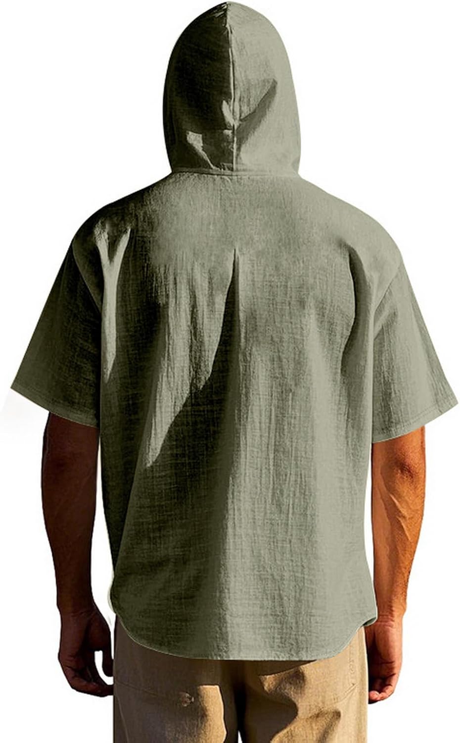 Linen Shirts for Men Casual Button Shirts Summer Hoodie Beach Short Sleeve Shirts Top with Pocket - Image 5