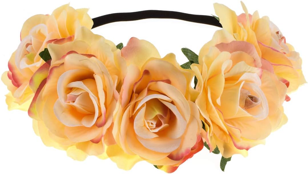 June Bloomy Rose Floral Crown Garland Flower Headband Headpiece for Wedding Festival