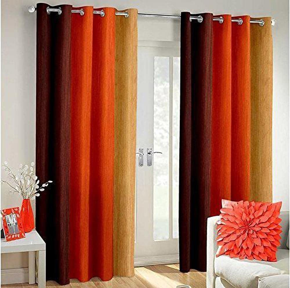 Triple Tone Long Crush Polyester Curtains - Stylish Door - 7 Feet (Pack of 2), Multicolor-image-43