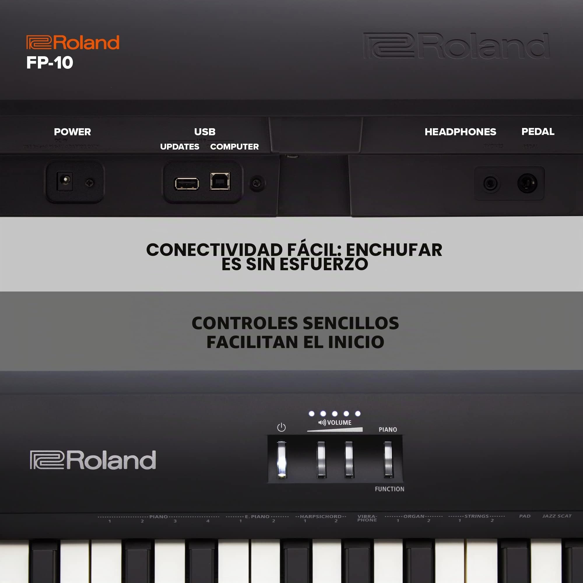 Roland FP-10 — Piano digital de 88 teclas portátil, ideal para tocar en casa y practicar, negro & M-Audio SP-2: pedal de sustain universal con acción estilo piano, el accesorio ideal
