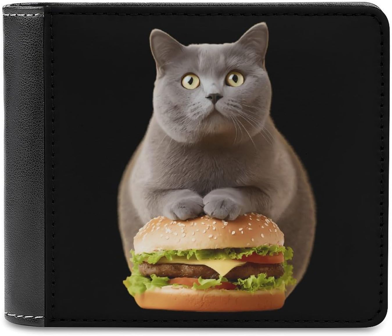 Cat Hamburger Novelty Wallet Soft Slim Front Pocket Bifold Purse with ID Credit Card Holder